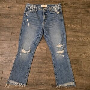 MOTHER SUPERIOR Insider Crop Step Fray Jeans Size 32 H Melancholy Cropped Flare